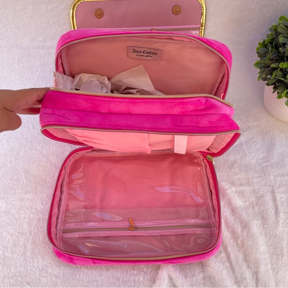 NEW Juicy Couture Hot Pink and Metallic Gold Velour Makeup Bag Case - Picture 6 of 9